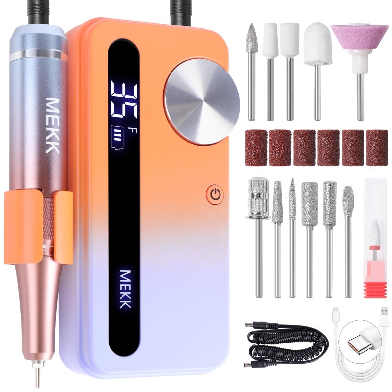 MEKK Nail Drill Kit35000RPM Electric Nail Drill Professional Electric Nail File with 12PCS BitsAntiShaking Cordless E Filer for NailsHome  SalonOrange Blue